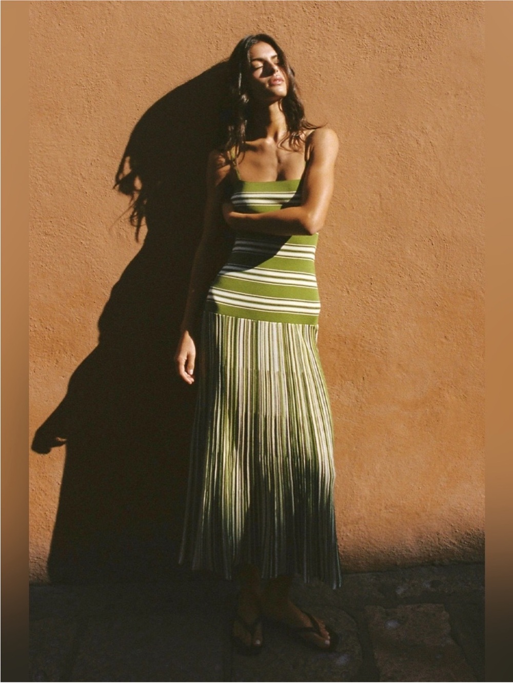 Faithfull the Brand Olive Green Striped Maxi Dress - Picture 3 of 12